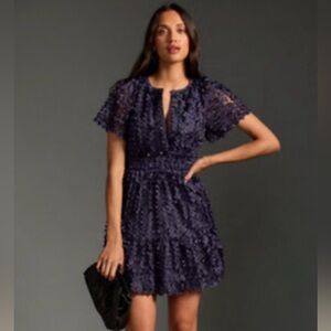 Anthropologie Navy Textured Mini Dress
